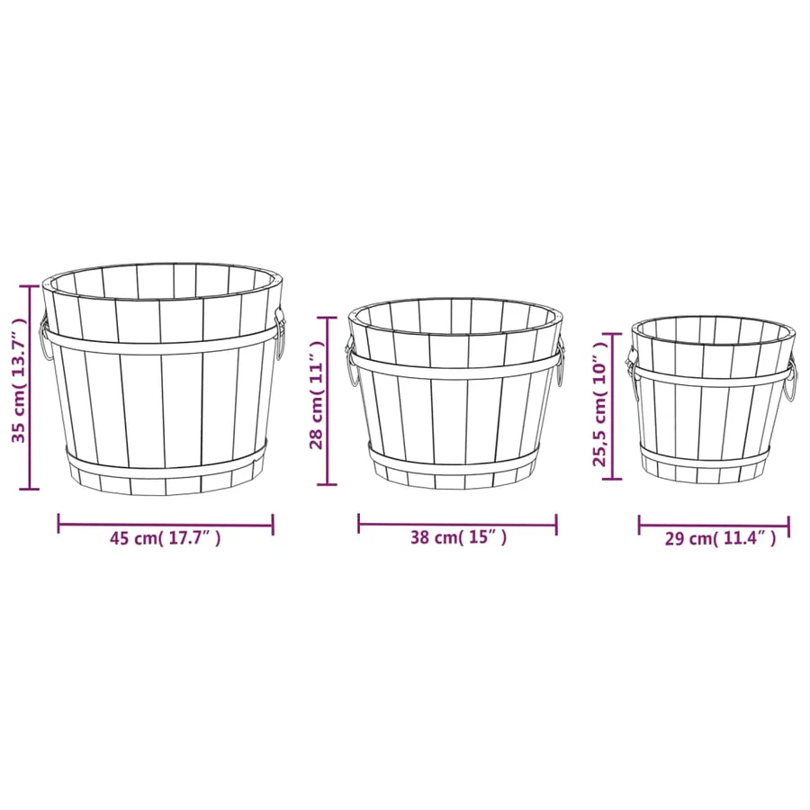 Ensemble de jardinière godet 3 pcs bois massif de sapin - 6