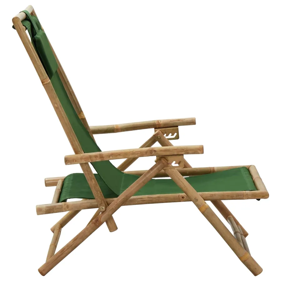 Chaise de relaxation inclinable Vert Bambou et tissu - 3