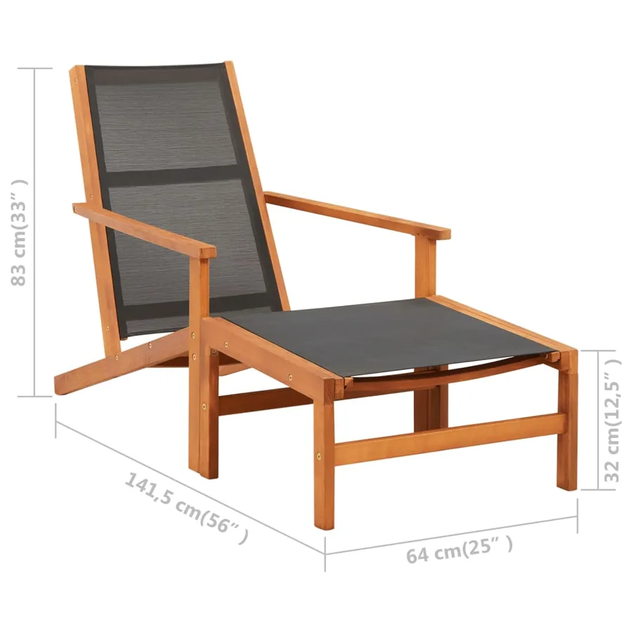 Chaise de jardin et repose-pied Eucalyptus solide et textilène - 12