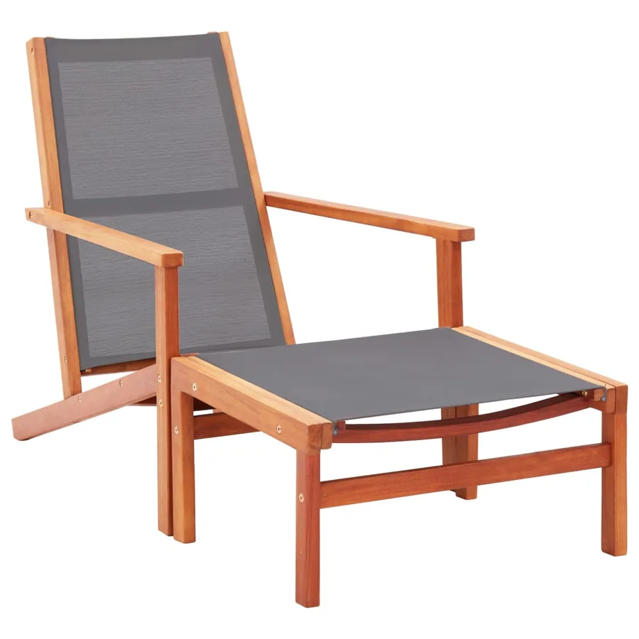 Chaise de jardin et repose-pied Eucalyptus solide et textilène - 14