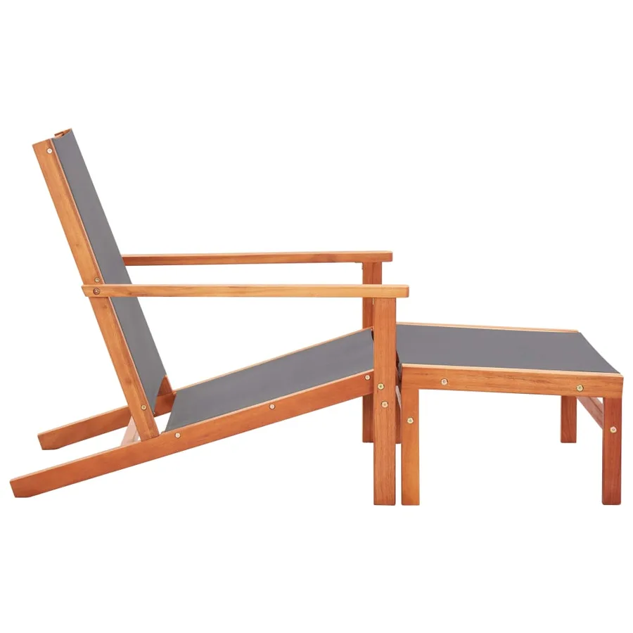 Chaise de jardin et repose-pied Eucalyptus solide et textilène - 16