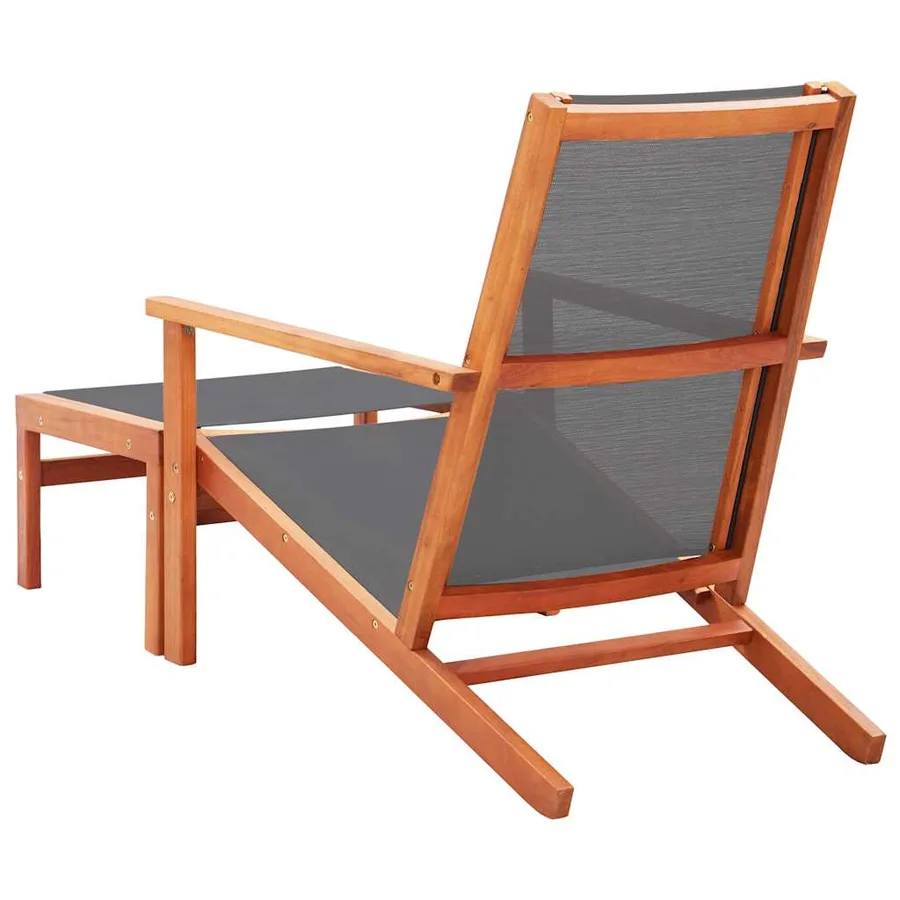 Chaise de jardin et repose-pied Eucalyptus solide et textilène - 17