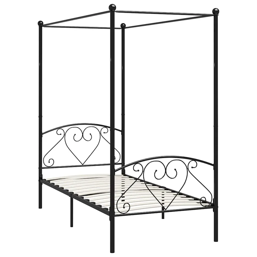Cadre de lit à baldaquin sans matelas noir métal 120x200 cm - 2