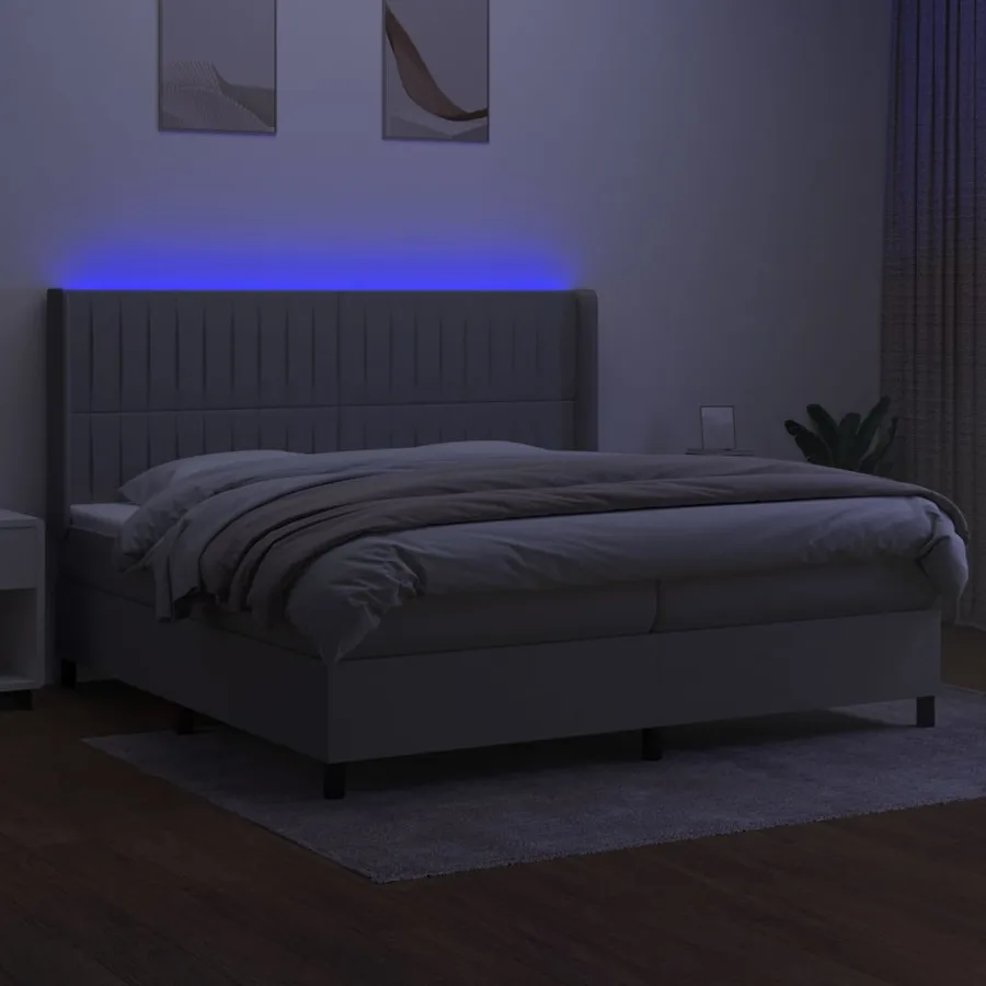 Sommier à lattes de lit matelas LED Gris clair 200x200 cm Tissu - 3