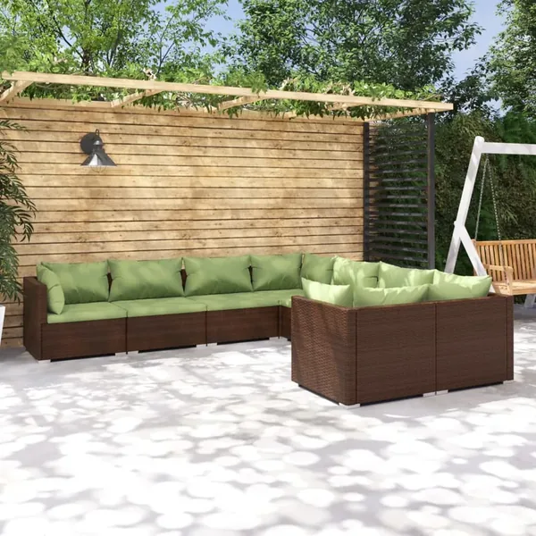 Salon de jardin 8 pcs avec coussins Résine tressée Marron