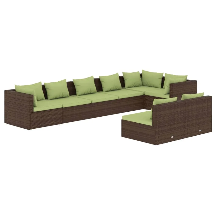 Salon de jardin avec coussins 8 pcs marron résine tressée - 2