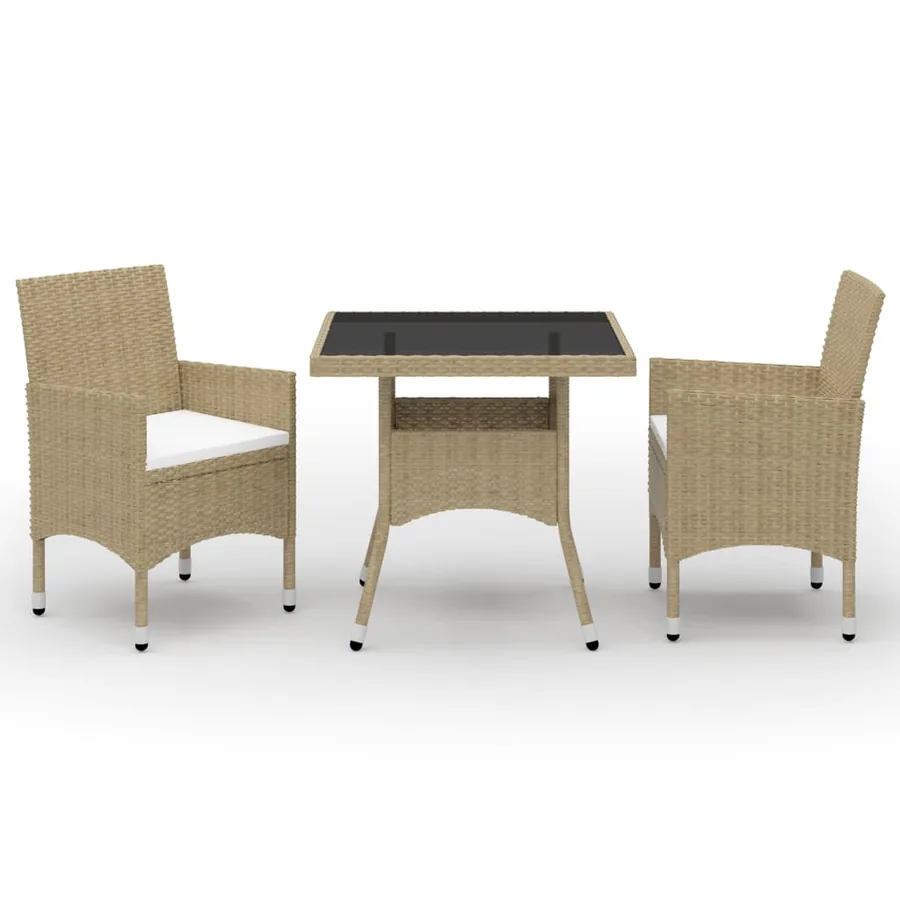 Ensemble à manger de jardin 3 pcs Beige Résine tressée et verre