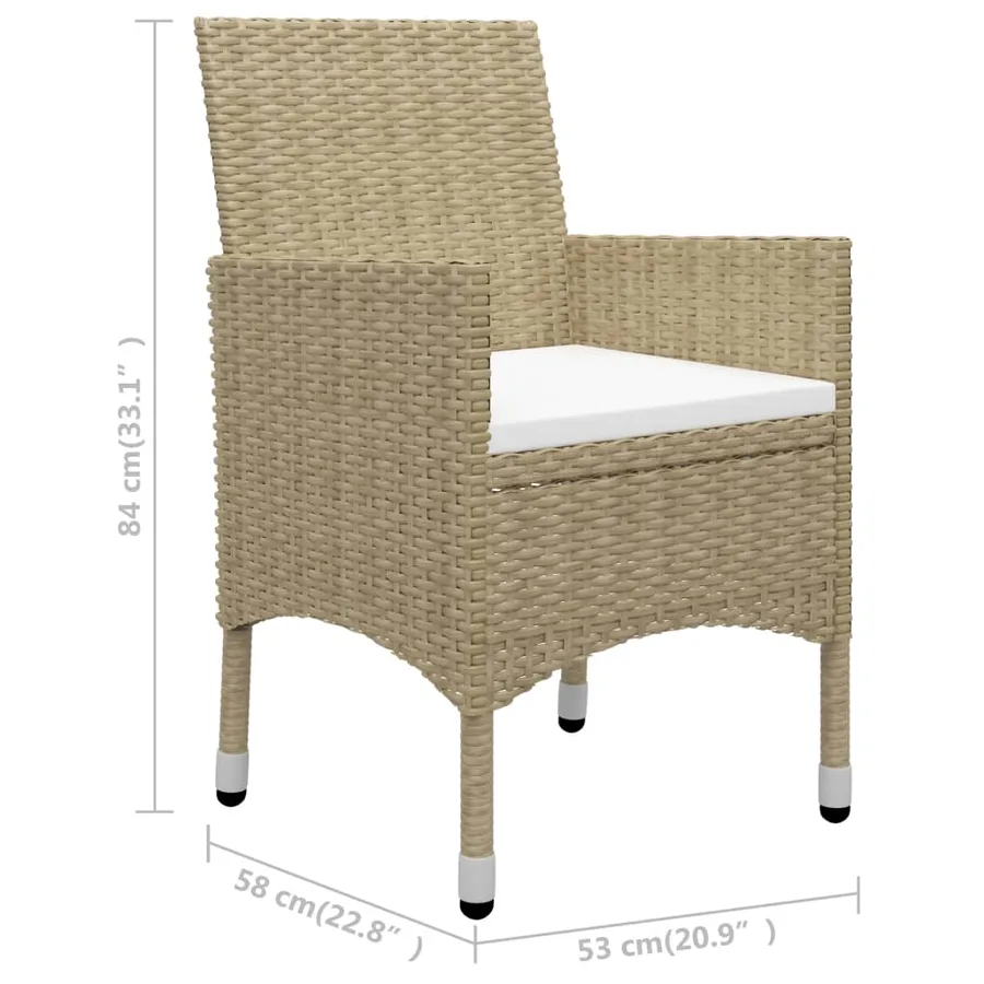 Ensemble à manger de jardin 3 pcs Beige Résine tressée et verre - 15