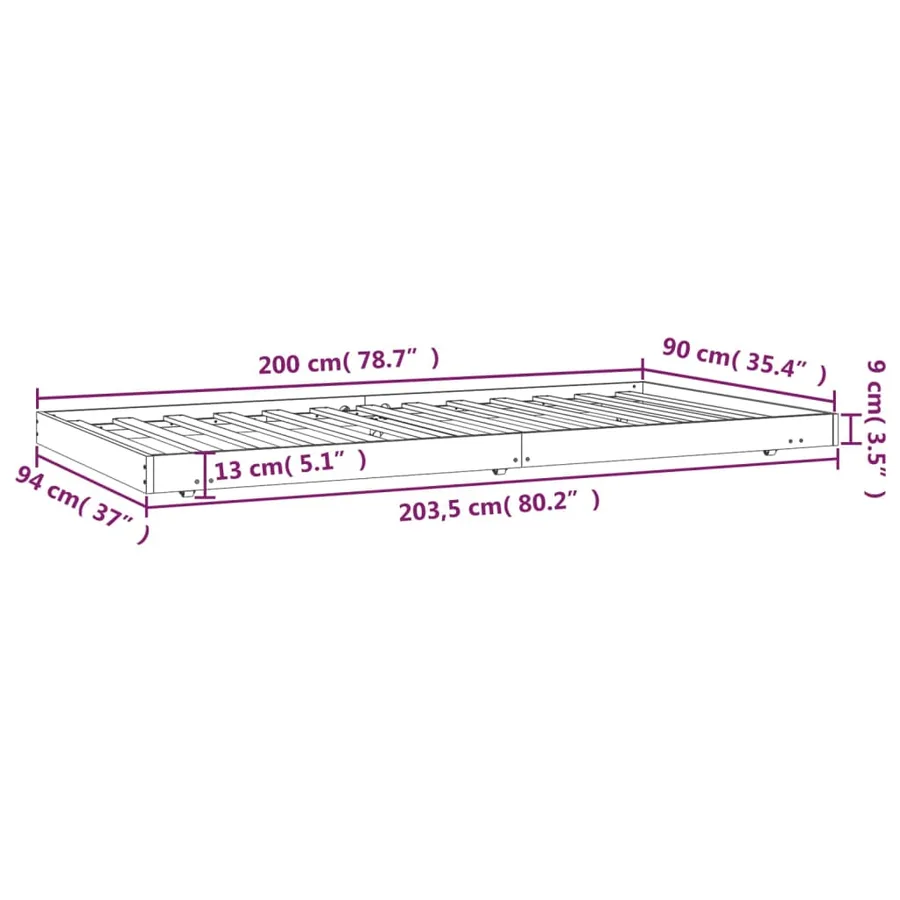 Cadre de lit sans matelas blanc 90x200 cm bois de pin massif - 9