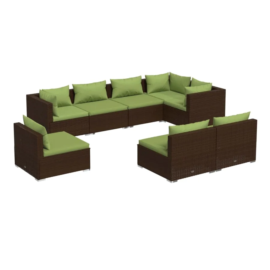 Salon de jardin 8 pcs avec coussins résine tressée marron - 2