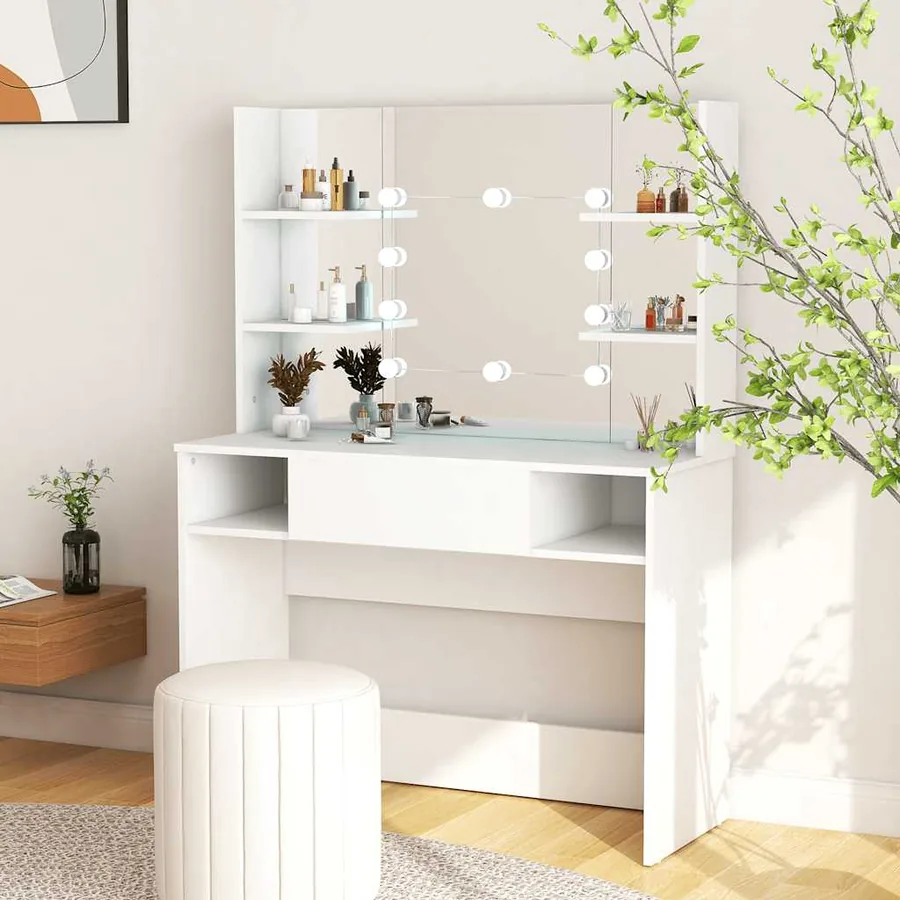 Table de maquillage avec éclairage LED 100x40x135 cm MDF Blanc