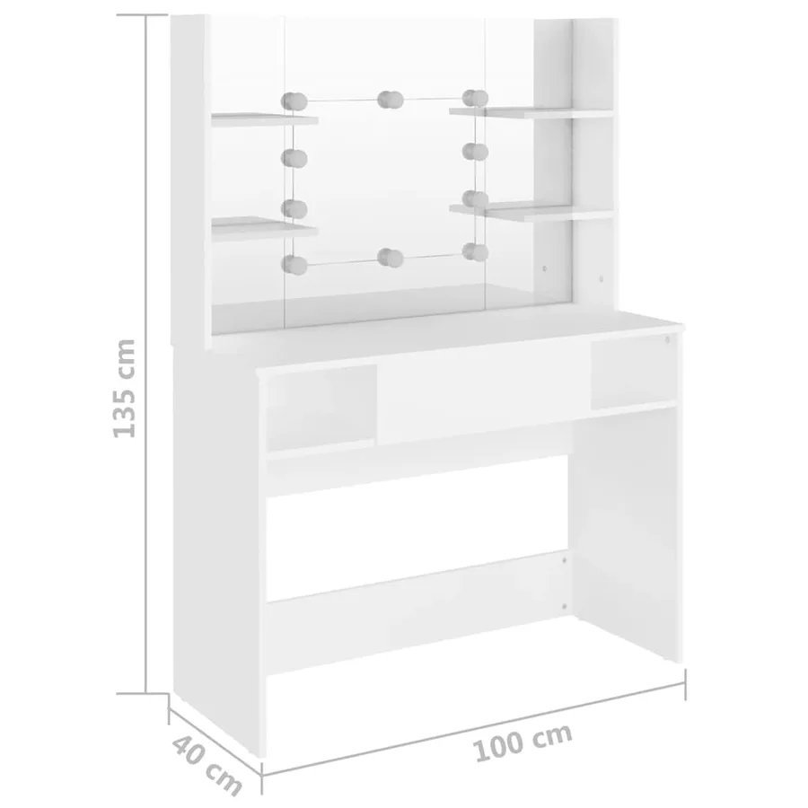Table de maquillage avec éclairage LED 100x40x135 cm MDF Blanc - 6