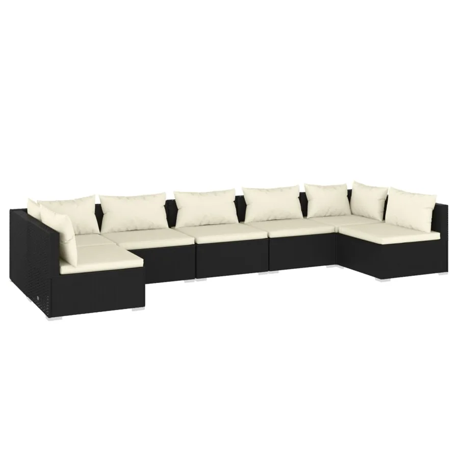 Salon de jardin 7 pcs avec coussins Résine tressée Noir - 2