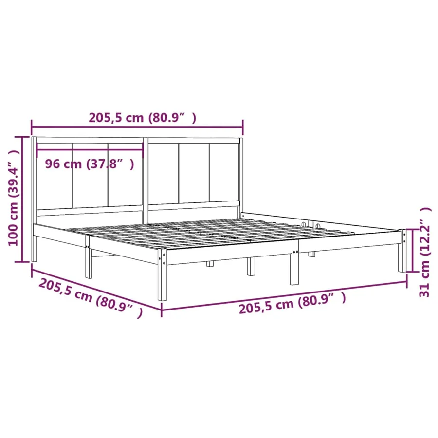 Cadre de lit sans matelas 200x200 cm bois massif de pin - 5