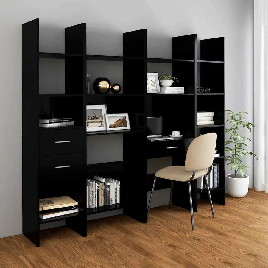 Bibliothèque Noir 60x35x180 cm Bois d’ingénierie - 6