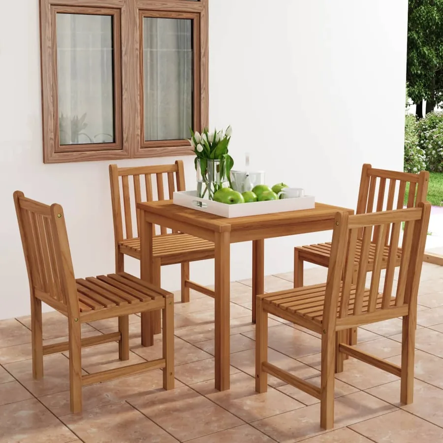 Ensemble de salle à manger de jardin 5 pièces 80 x 80 cm en bois de teck massif