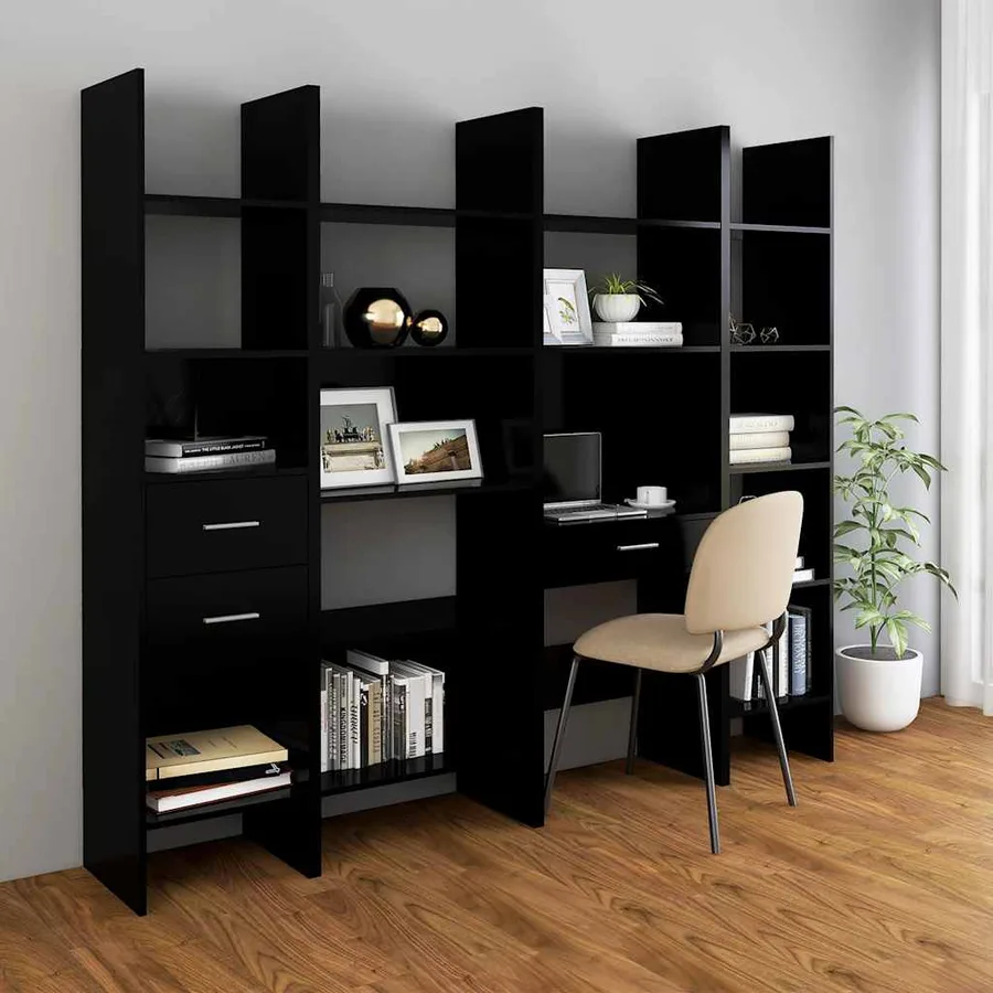 Bibliothèque Noir 40x35x180 cm Bois d’ingénierie - 6
