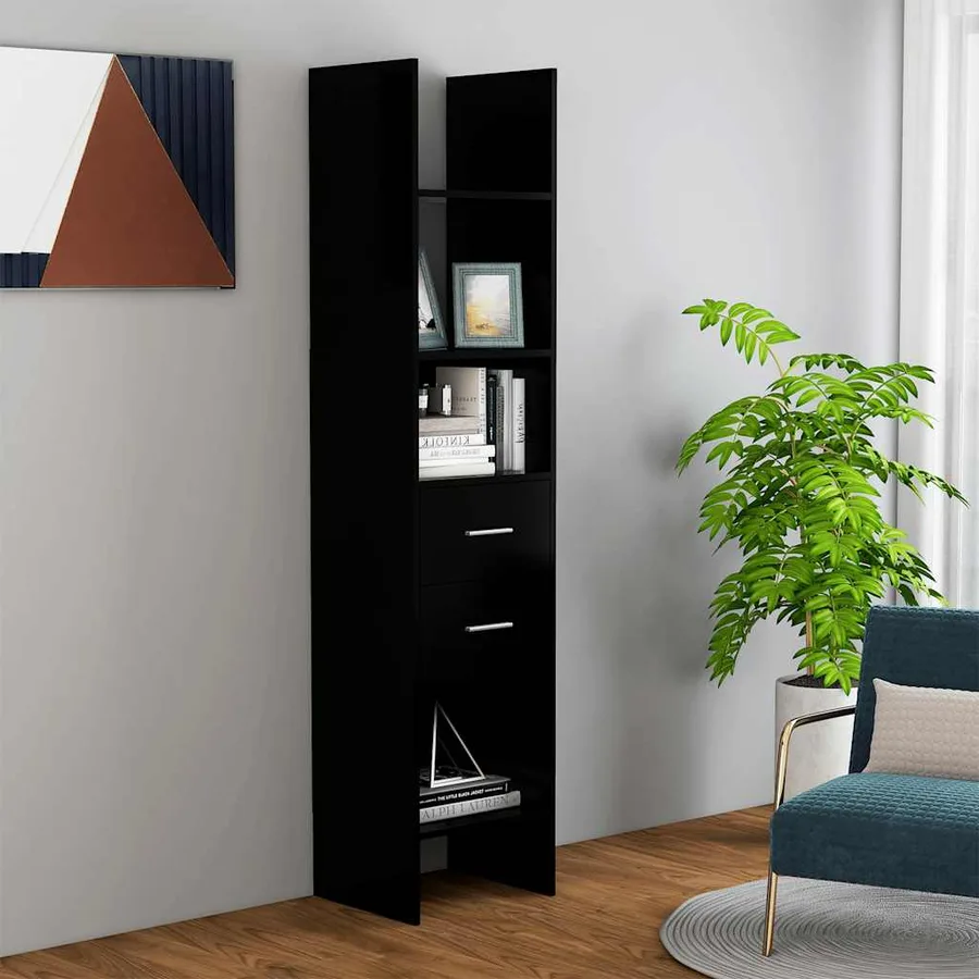 Bibliothèque Noir 40x35x180 cm Bois d’ingénierie - 7