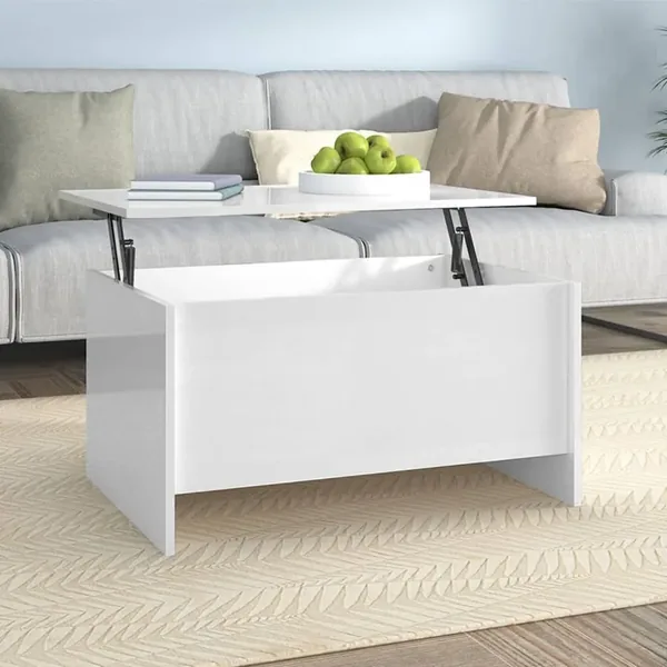 Table basse blanc brillant 80x55,5x41,5 cm bois d'ingénierie