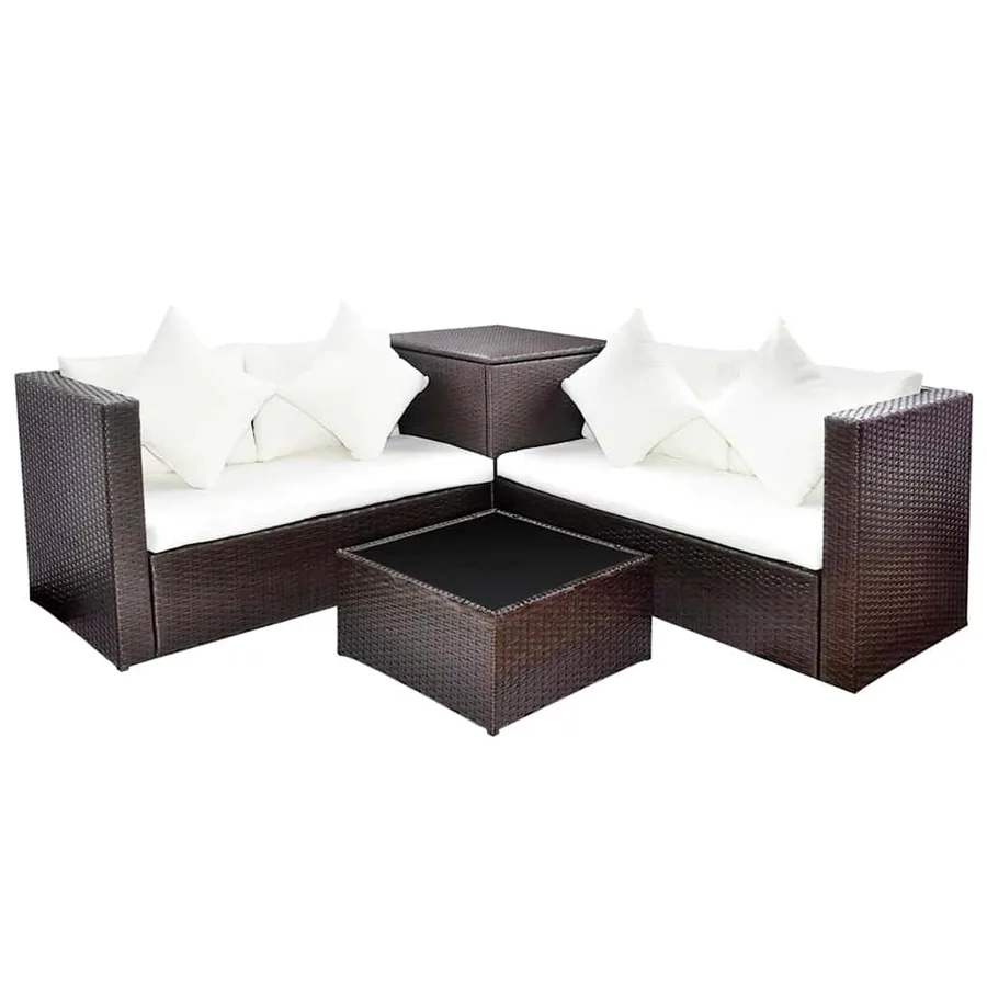 Salon de jardin 4 pcs avec coussins Résine tressée Marron - 2