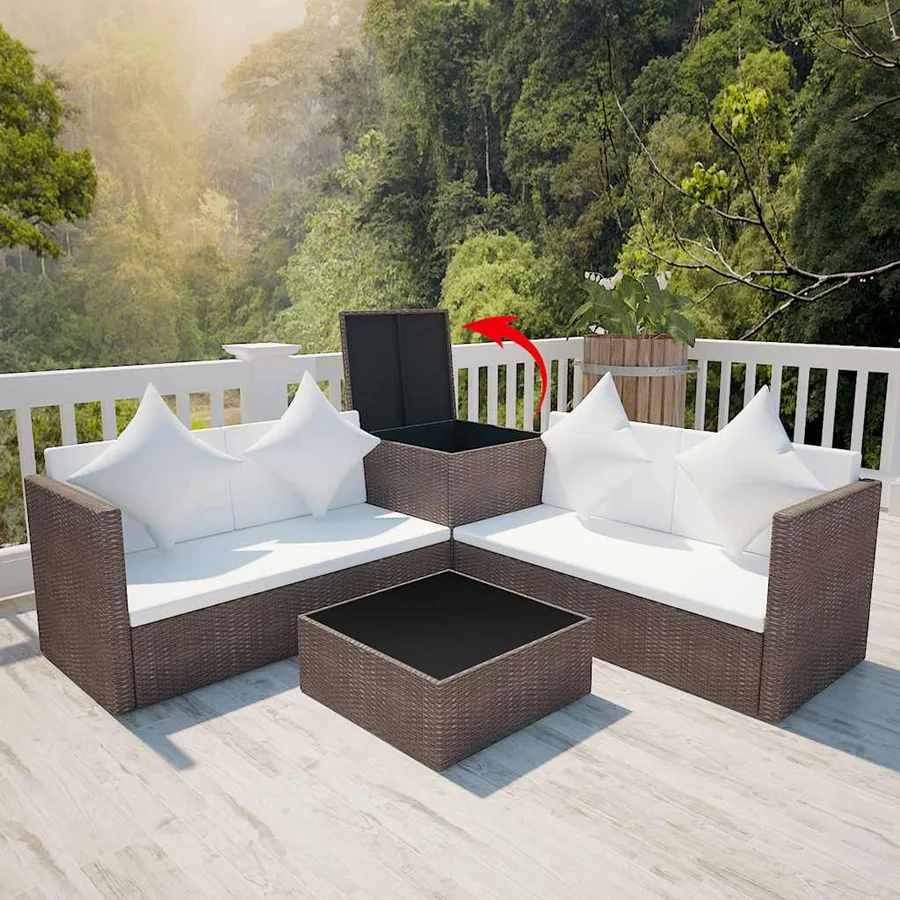 Salon de jardin 4 pcs avec coussins Résine tressée Marron - 3