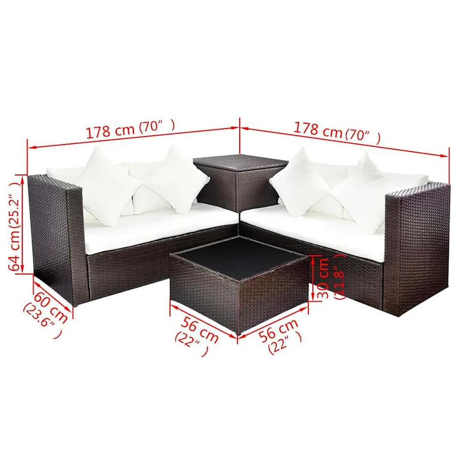 Salon de jardin 4 pcs avec coussins Résine tressée Marron - 6