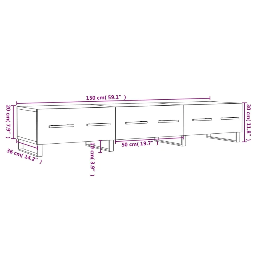 Meuble TV sonoma gris 150x36x30 cm bois d'ingénierie - 12