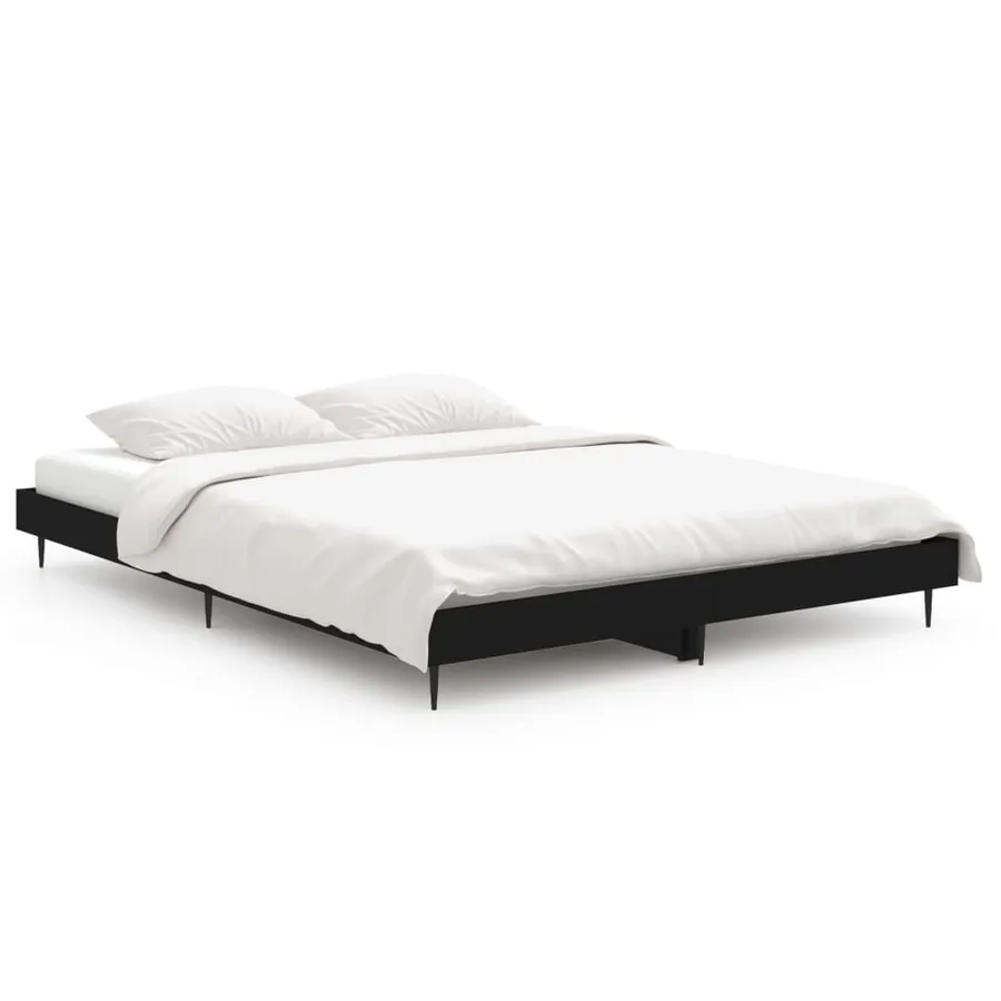 Cadre de lit sans matelas noir 140x190 cm bois d'ingénierie - 2