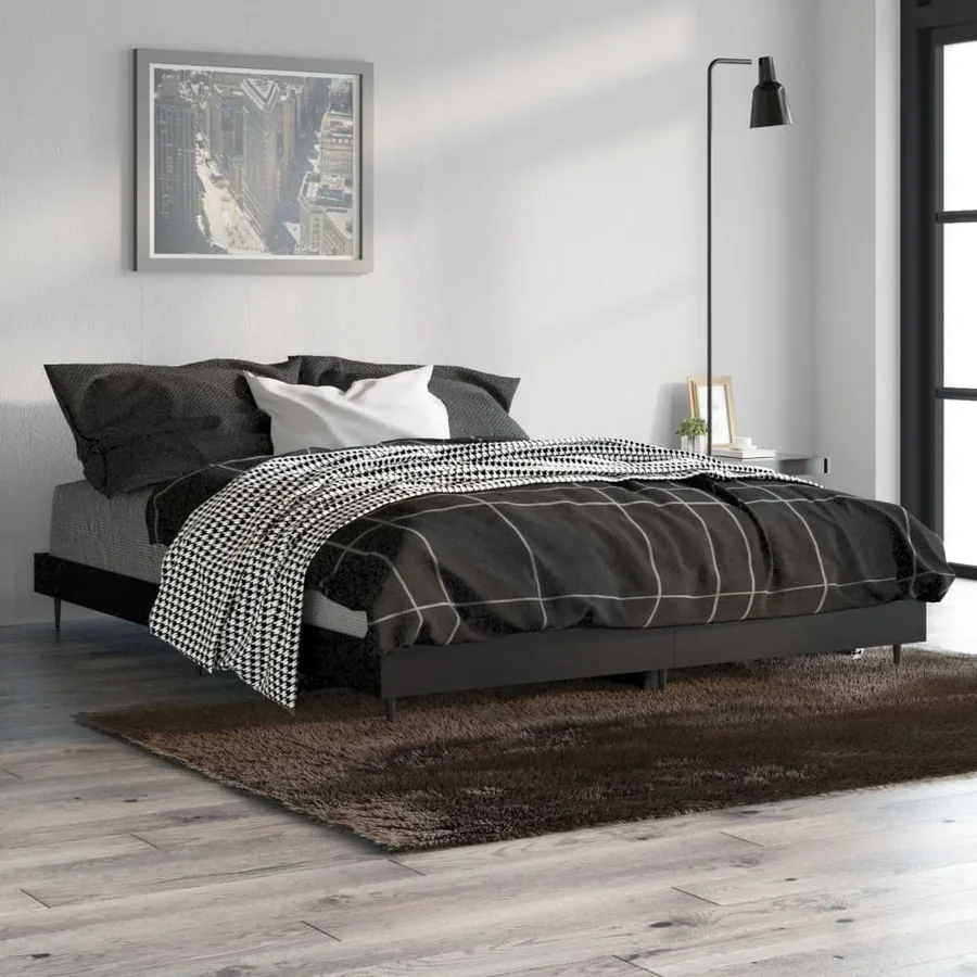 Cadre de lit sans matelas noir 140x190 cm bois d'ingénierie - 4