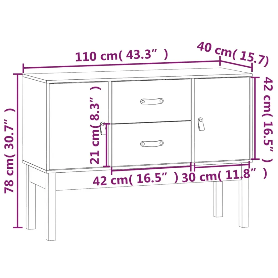 Buffet Blanc 110x40x78 cm Bois massif de pin - 9