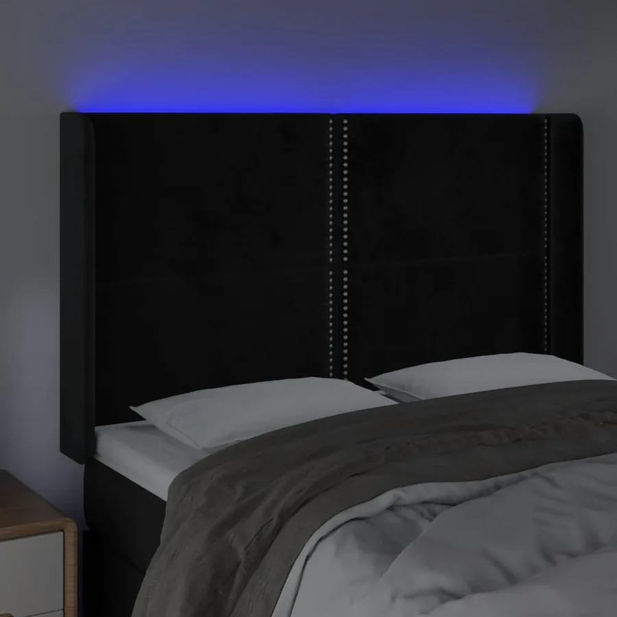 Tête de lit à LED Noir 147x16x118/128 cm Velours - 4