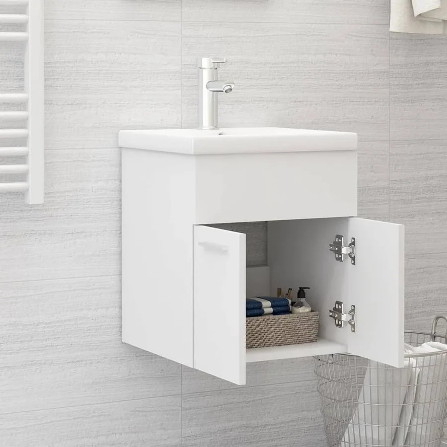Armoire d'évier avec lavabo intégré Blanc Aggloméré - 3