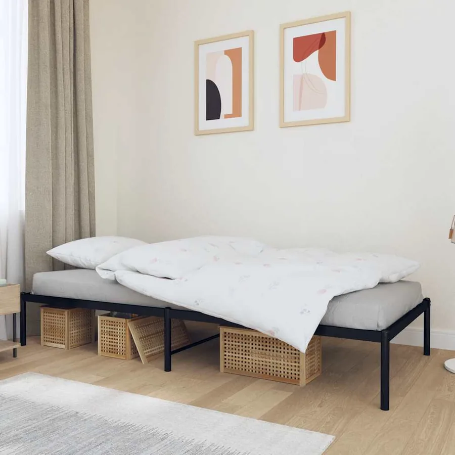 Cadre de lit métal sans matelas noir 90x200 cm