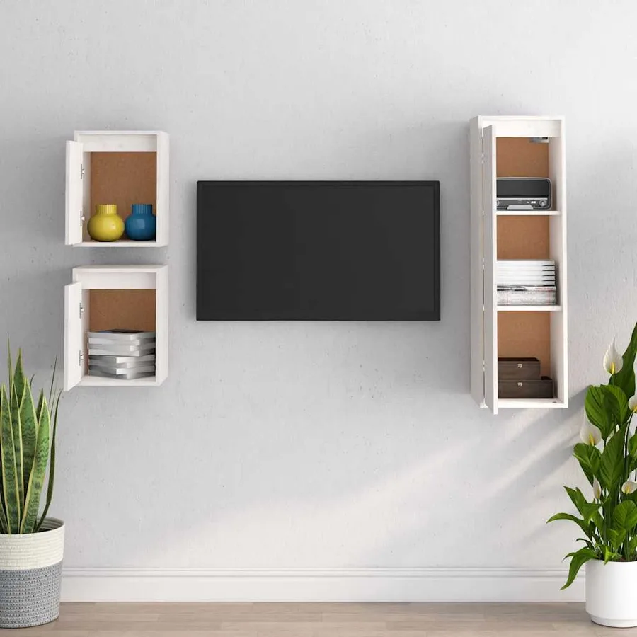 Meubles TV 3 pcs Blanc Bois massif de pin - 3