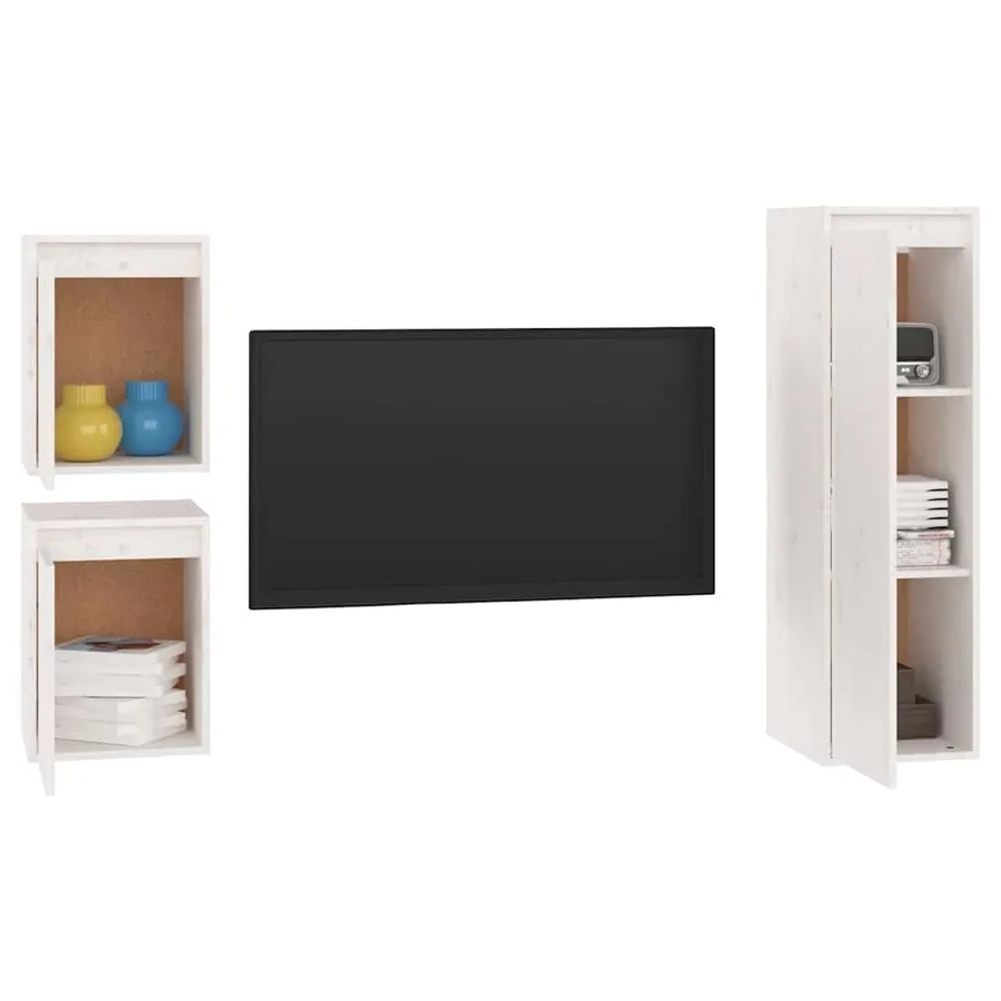 Meubles TV 3 pcs Blanc Bois massif de pin - 4