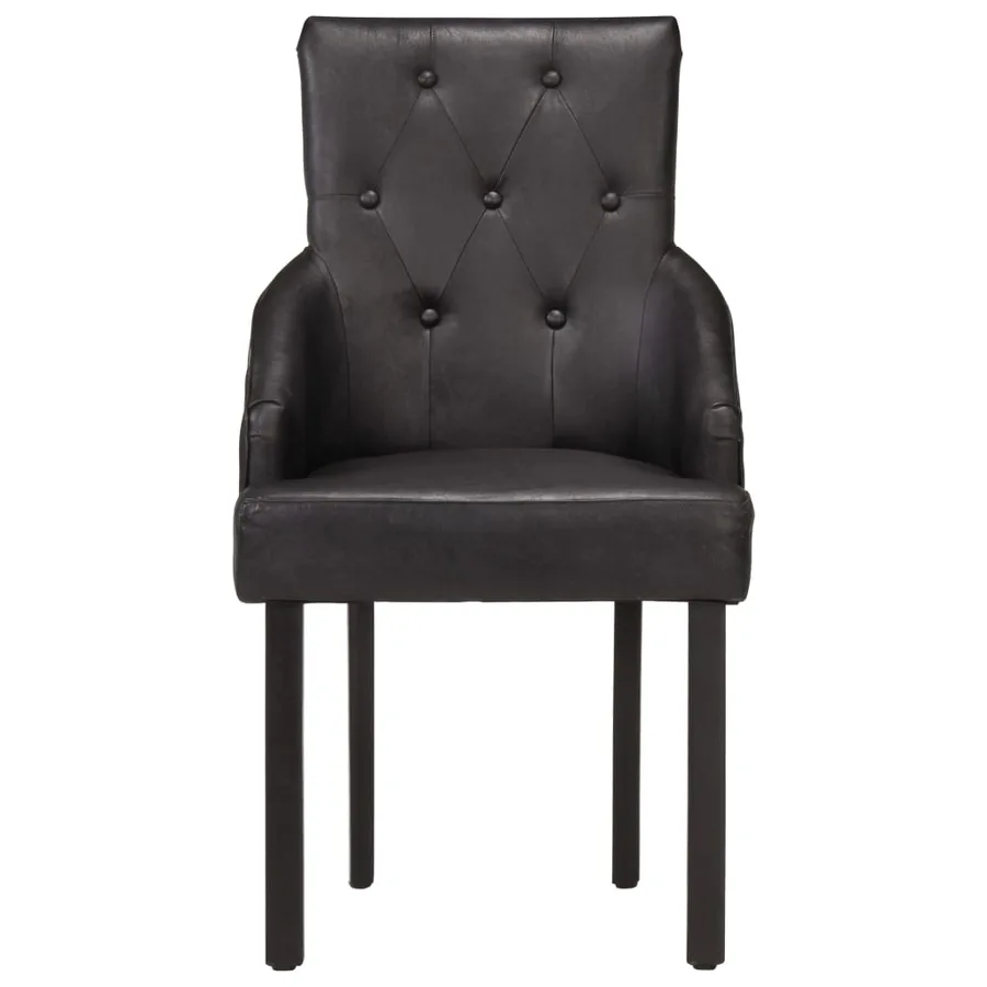 Chaises à manger lot de 4 noir cuir de chèvre véritable - 3