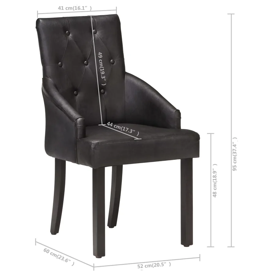 Chaises à manger lot de 4 noir cuir de chèvre véritable - 8