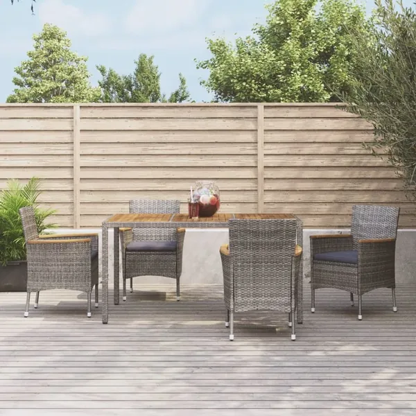 Ensemble à manger de jardin 5 pcs coussins gris résine tressée