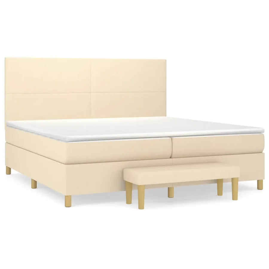 Sommier à lattes de lit avec matelas Crème 200x200 cm Tissu - 2