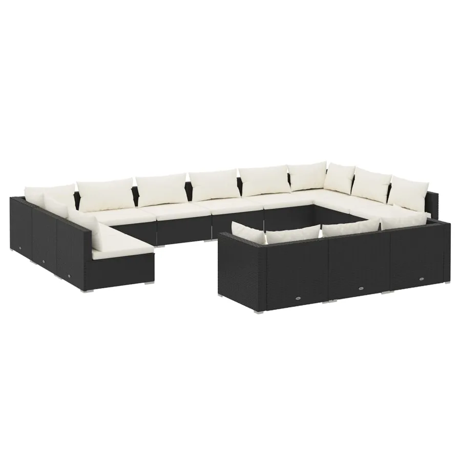 Salon de jardin 13 pcs avec coussins Noir Résine tressée - 2