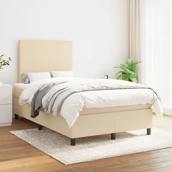 Sommier à lattes de lit avec matelas Crème 120x200 cm Tissu