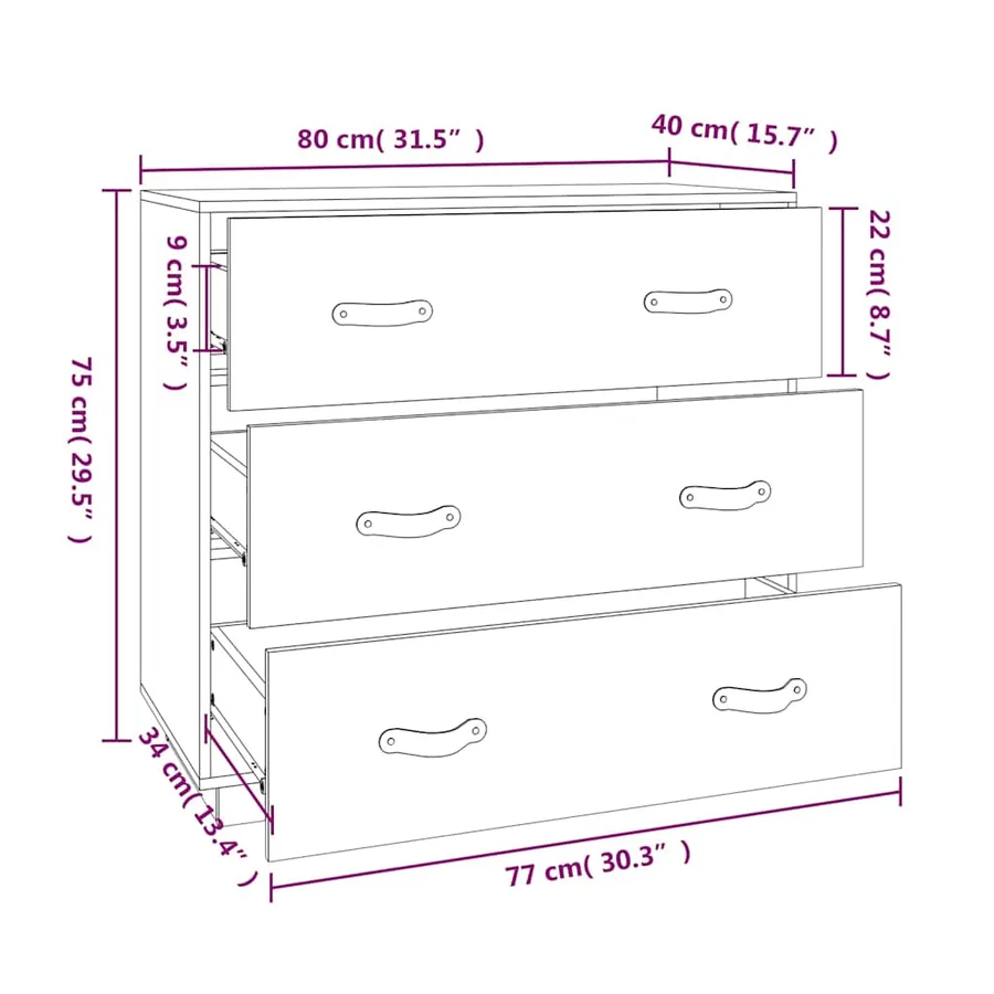 Buffet 80x40x75 cm Bois massif de pin - 9