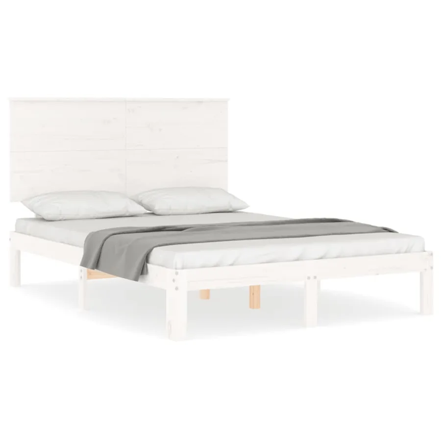 Cadre de lit sans matelas blanc bois de pin massif - 2