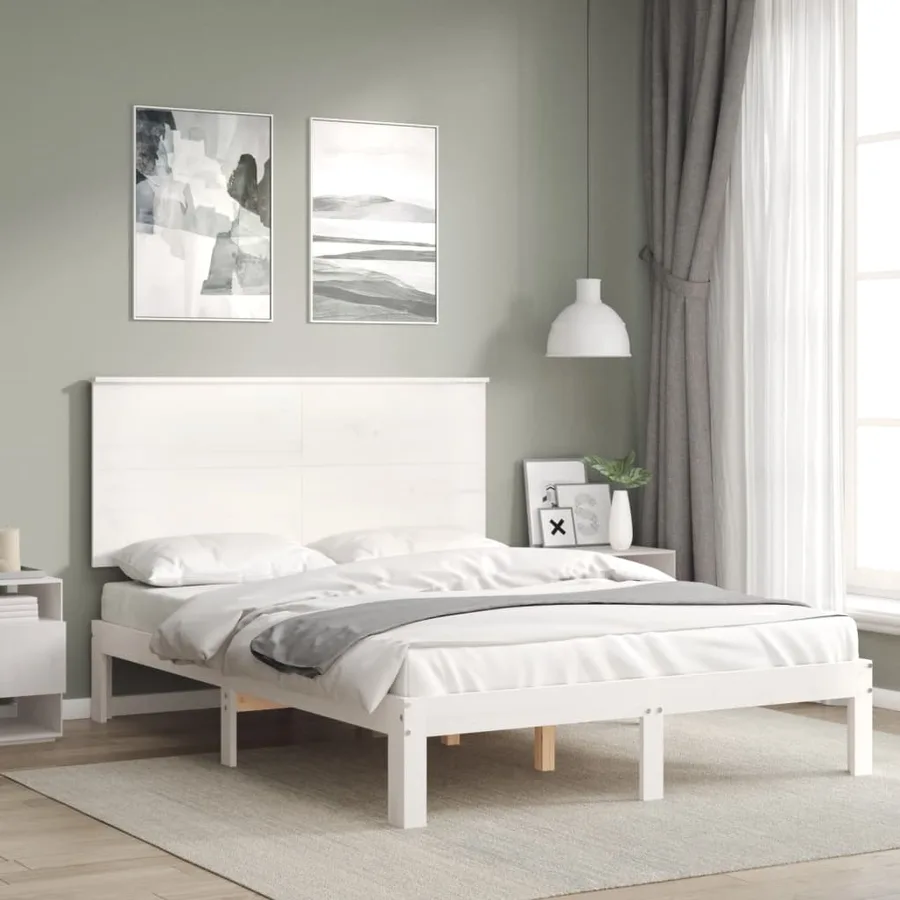 Cadre de lit sans matelas blanc bois de pin massif - 3