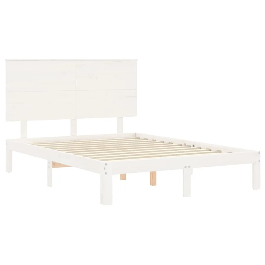Cadre de lit sans matelas blanc bois de pin massif - 5
