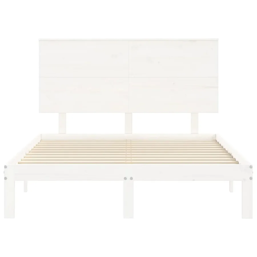 Cadre de lit sans matelas blanc bois de pin massif - 6