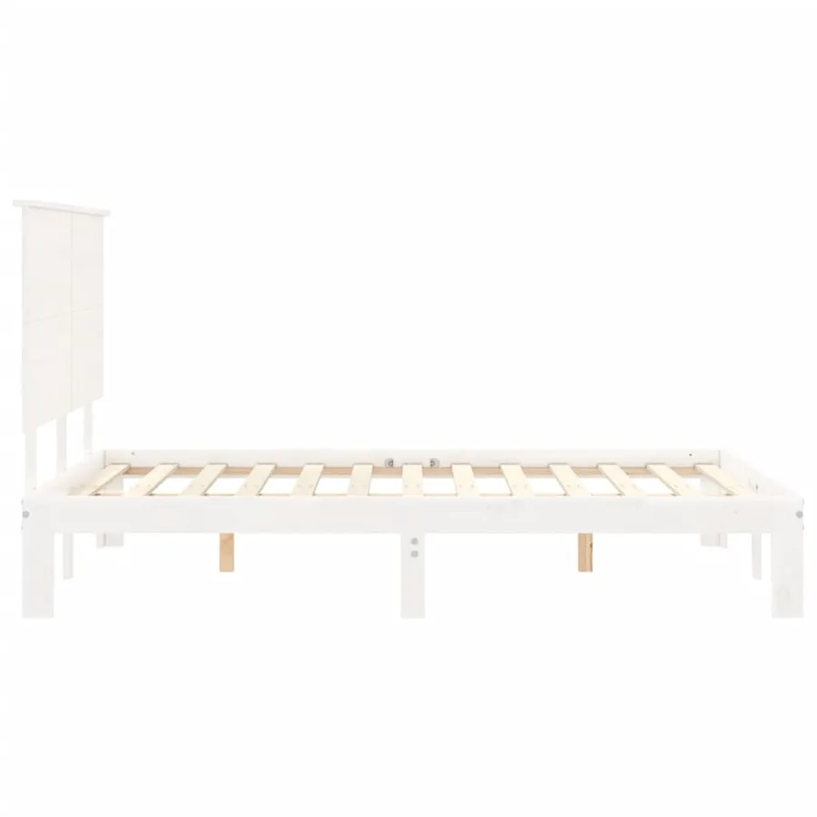 Cadre de lit sans matelas blanc bois de pin massif - 7