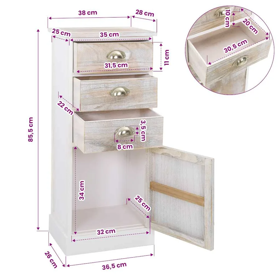Armoire latérale 38x28x86 cm Bois de Paulownia - 7