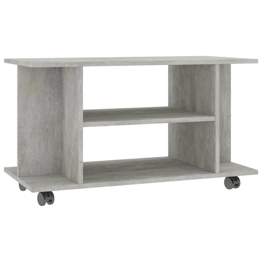 Meuble TV et roulettes gris béton 80x40x45 cm bois d'ingénierie - 2