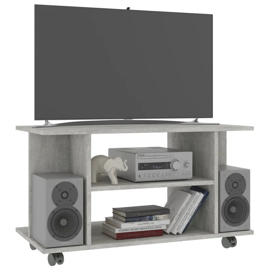 Meuble TV et roulettes gris béton 80x40x45 cm bois d'ingénierie - 3